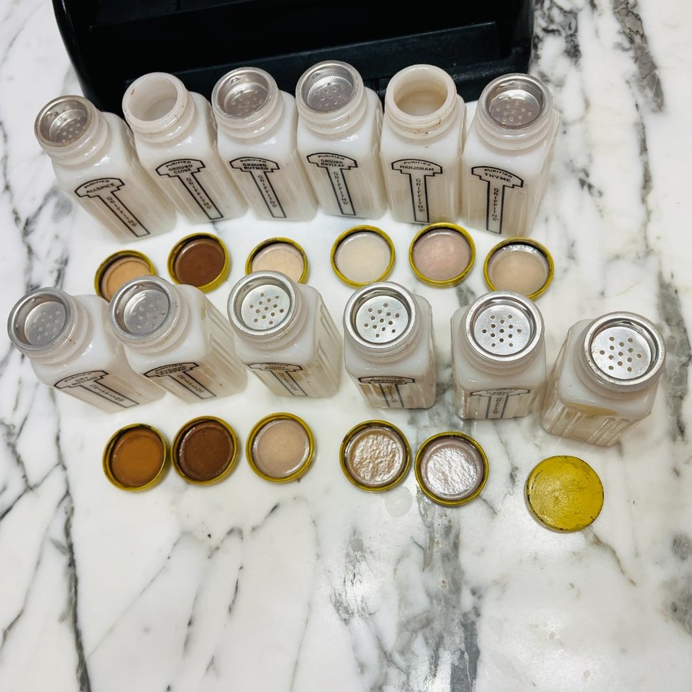 Retro milk glass Griffiths spice jar set of 12 - Picture 11 of 14